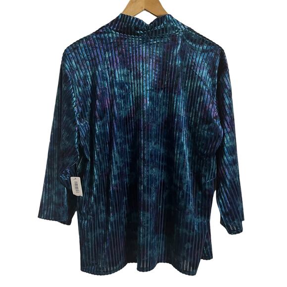 Chico’s Velvet Stripe Tie-Dye Blue Open Front Cardigan Sweater Size US 8 - Picture 7 of 8